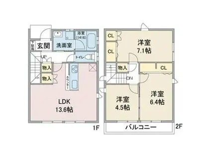ハピネスIII(3LDK/2階)の間取り写真