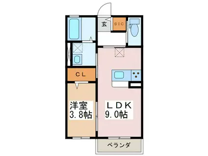 パーシモンB(1LDK/1階)の間取り写真