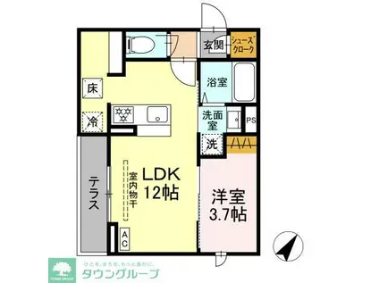 ジェルべーラ淵野辺(1LDK/1階)の間取り写真