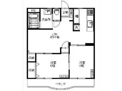 武蔵村山ウエストハイツ(2LDK/2階)の間取り写真