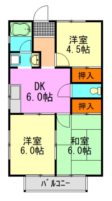 スカイハイツA(3DK/2階)の間取り写真