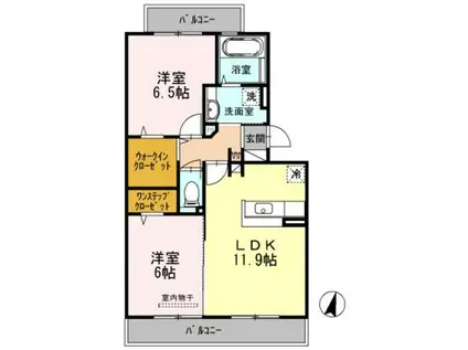 ガトーナふくだII(2LDK/2階)の間取り写真