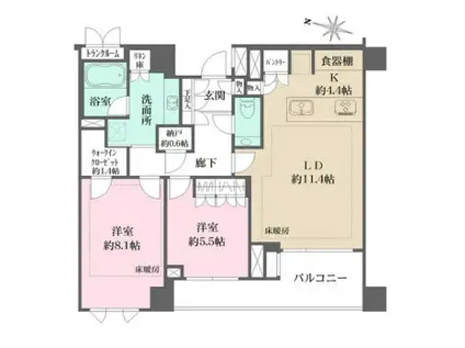 ザ・パークハウス千代田六番町(2LDK/1階)の間取り写真