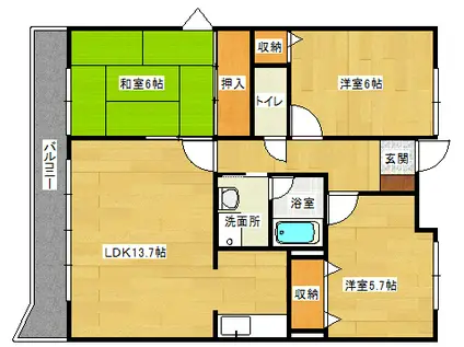 クレール安芸(3LDK/4階)の間取り写真