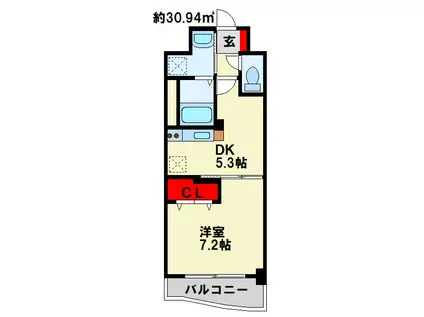 エス・テイト守恒(1DK/2階)の間取り写真