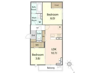 コルドンアジュール(2LDK/3階)の間取り写真