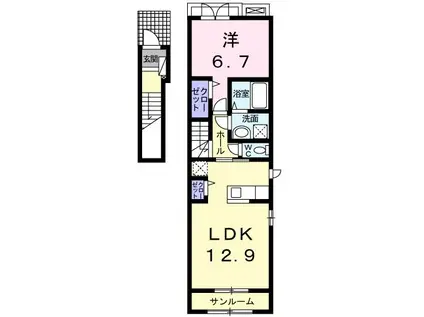 アトールI(1LDK/2階)の間取り写真