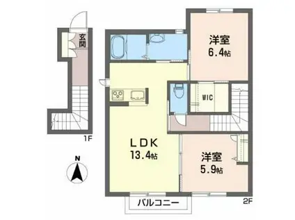 ノースフォレストB(2LDK/2階)の間取り写真