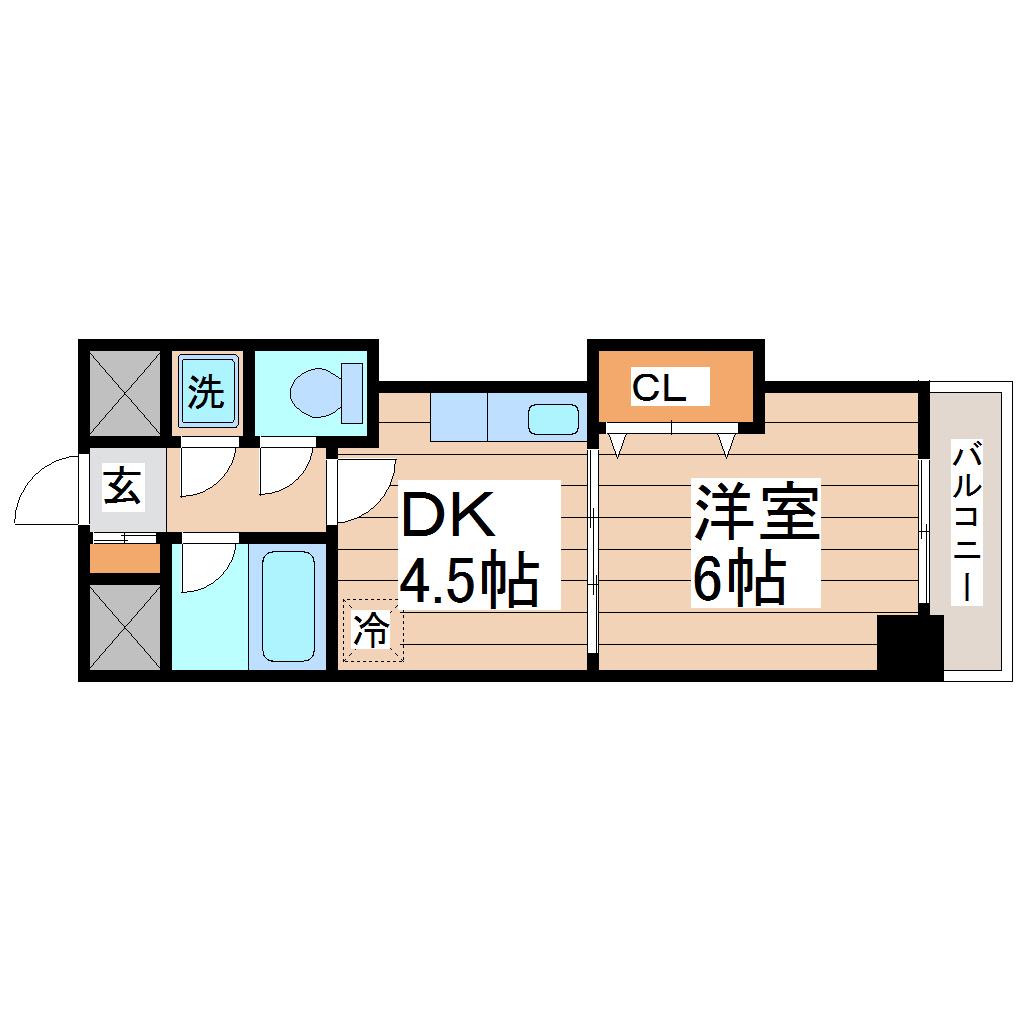 パルフェ宮城野(1DK/4階)の間取り写真