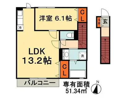 ボヌールヴィラ(1LDK/2階)の間取り写真