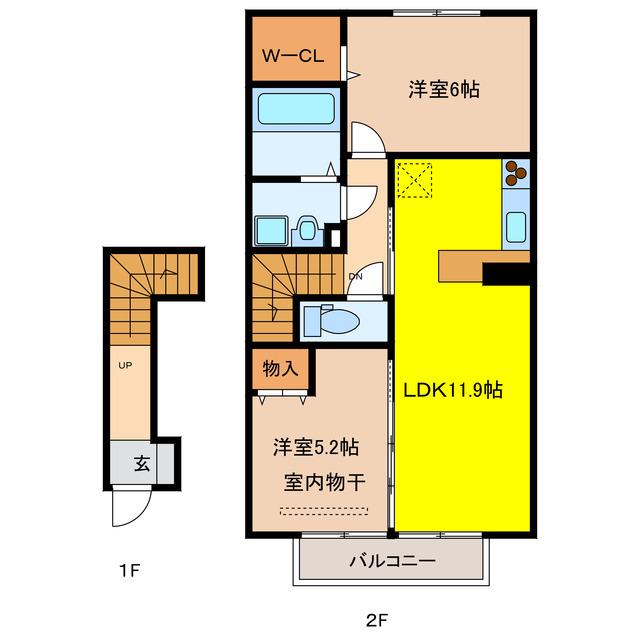 ラフィーネ・デュオII A棟(2LDK/2階)の間取り写真