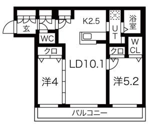 アルファスクエア菊水2条(2LDK/4階)の間取り写真