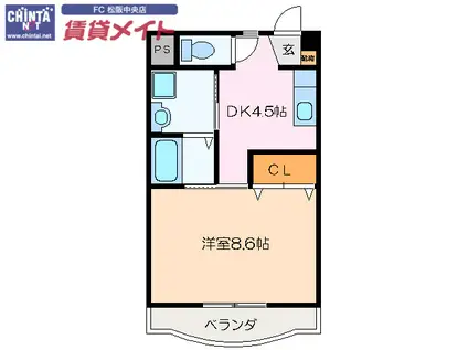 クラージュ21(1DK/3階)の間取り写真