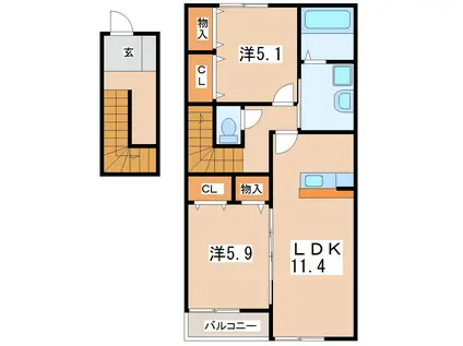 DEARCOURT  E(2LDK/2階)の間取り写真