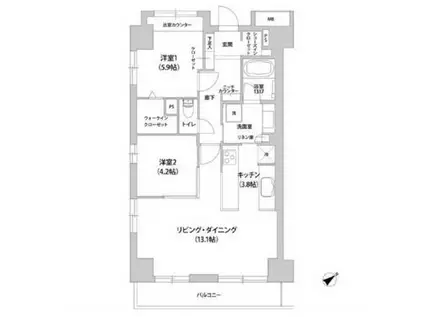 アウルコート南池袋(2LDK/7階)の間取り写真