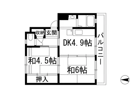 逆瀬川3号棟(2DK/4階)の間取り写真