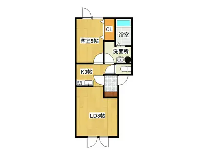 プレンティーC棟(1LDK/2階)の間取り写真