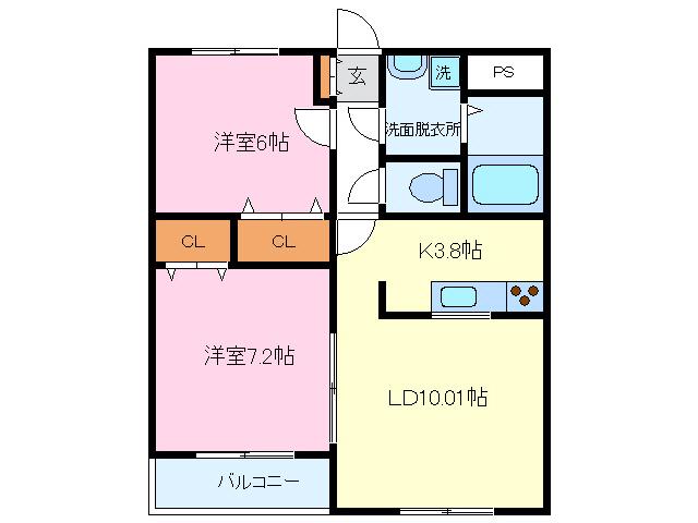 ヒーローマンション大岡(2LDK/4階)の間取り写真