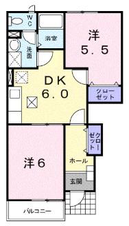 サン・グレイス(2DK/1階)の間取り写真