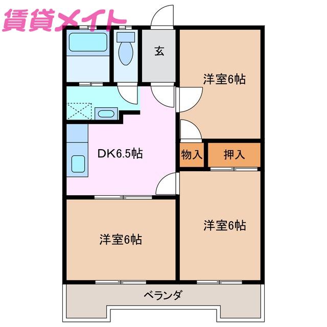 グリンパーク西条台(3DK/2階)の間取り写真