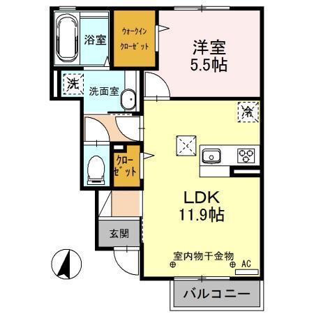 ジェイド旭(1LDK/1階)の間取り写真