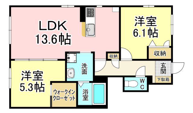 シャンティ  A棟(2LDK/1階)の間取り写真