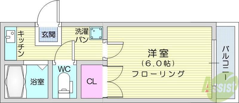 フォーチュンヒルズⅢ(1K/2階)の間取り写真