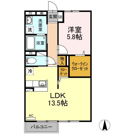 トリヴァンベール・鷹取(1LDK/2階)の間取り写真