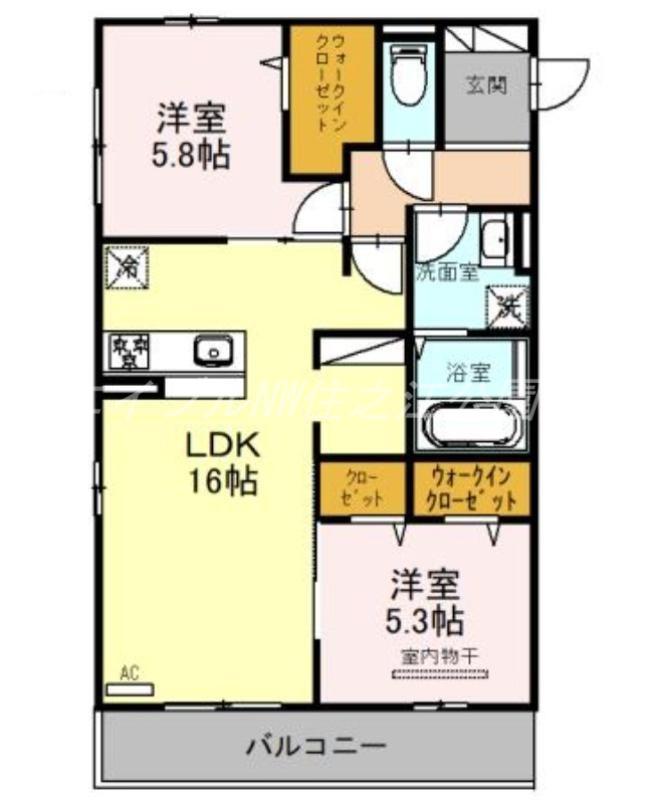ラフォーレ堺(2LDK/2階)の間取り写真