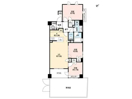 京王井の頭線 永福町駅 徒歩5分 4階建 築10年(3LDK/1階)の間取り写真