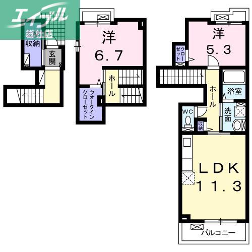 プロムナード倉敷(2LDK/2階)の間取り写真