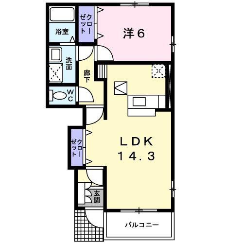 アンジュ・ドゥ・ボヌールB(1LDK/1階)の間取り写真