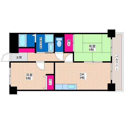 片岡マンションFOUR(2DK/5階)の間取り写真
