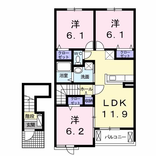 クラール 安宅D(3LDK/2階)の間取り写真