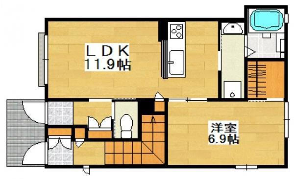 リバーサイドII(1LDK/1階)の間取り写真