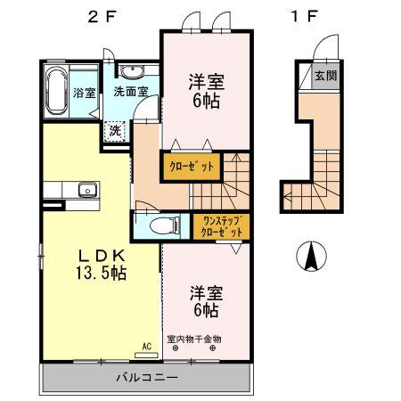 ゴウヒガシ ムジュー(2LDK/2階)の間取り写真