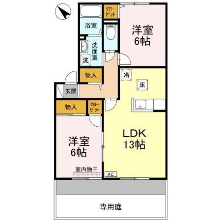 プラザ・ルミエール C棟(2LDK/1階)の間取り写真