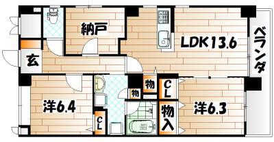 ツインクリスティ枝光(3LDK/6階)の間取り写真