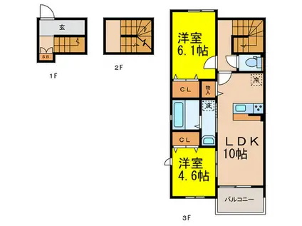 メビウス大橋(2LDK/3階)の間取り写真