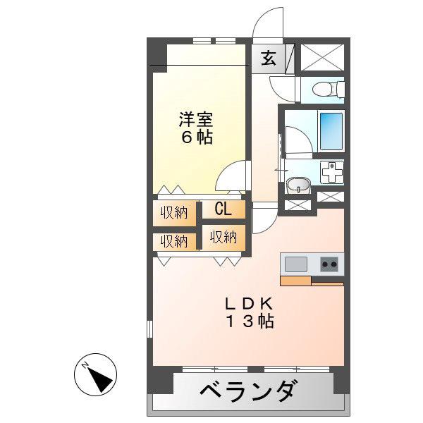 スカイヒルズマンション(1LDK/3階)の間取り写真