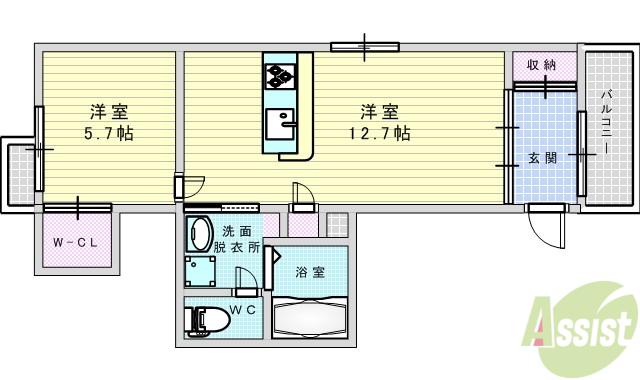 レユシールⅡ(1LDK/2階)の間取り写真