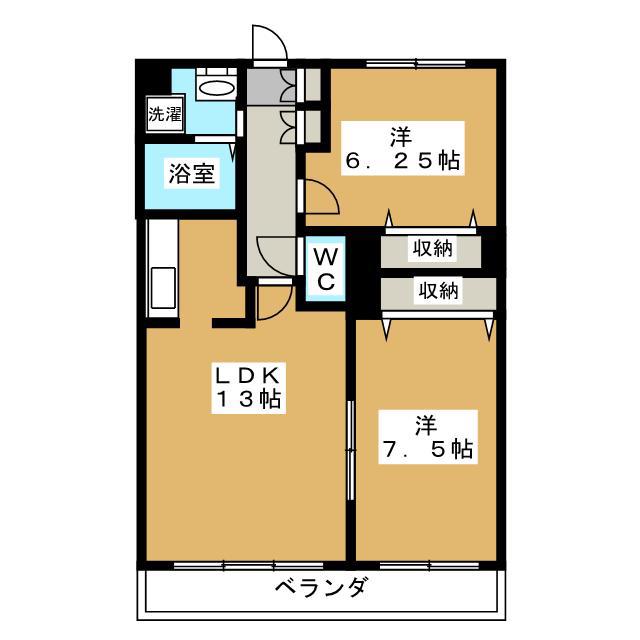 グロリア参番館(2LDK/7階)の間取り写真
