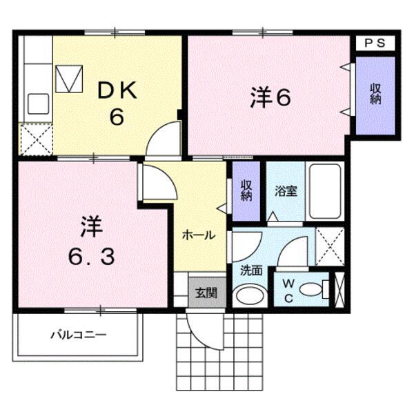 ショコラハウス(2DK/1階)の間取り写真