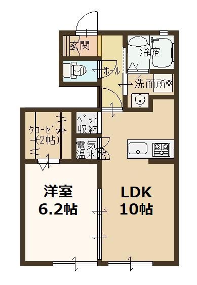 エルメゾン伏見C棟(1LDK/1階)の間取り写真