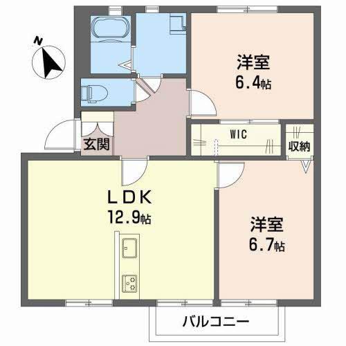 ボンリビエール吉田A棟(2LDK/2階)の間取り写真