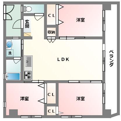 サニーサイドテラス(3LDK/2階)の間取り写真