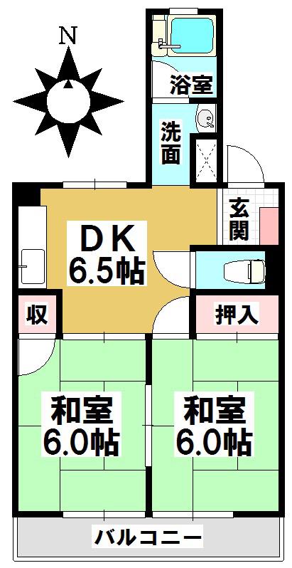 ハイツみづほ(2DK/1階)の間取り写真