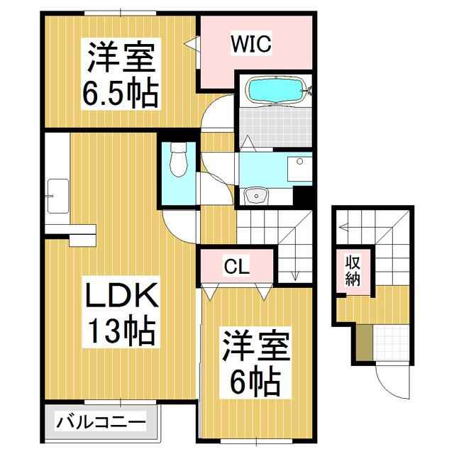 セジュールかくも(2LDK/2階)の間取り写真