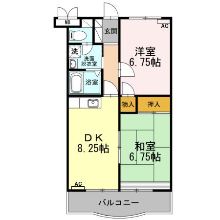 ルミエールU(2DK/1階)の間取り写真