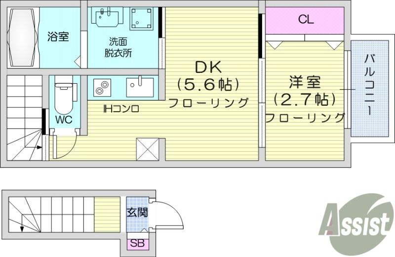 SENTOGRACE1(1DK/2階)の間取り写真